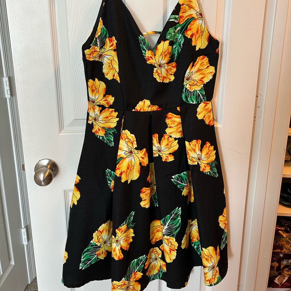 Black Floral Summer Dress Medium